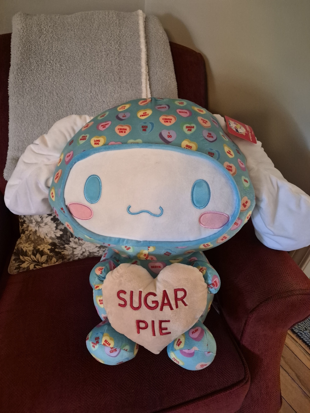 Hello Kitty Blue Teal Plush Holding "Sugar Pie" Heart